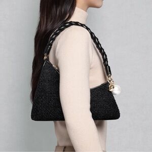 Elegant Black Braided Handle Shoulder Bag